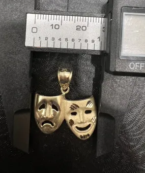 10K Yellow Gold Comedy Tragedy Mask Pendant, Drama Masks Pendant, Human Face Pendant, Crying smile mask Pendant - Dramatic Theater Jewelry