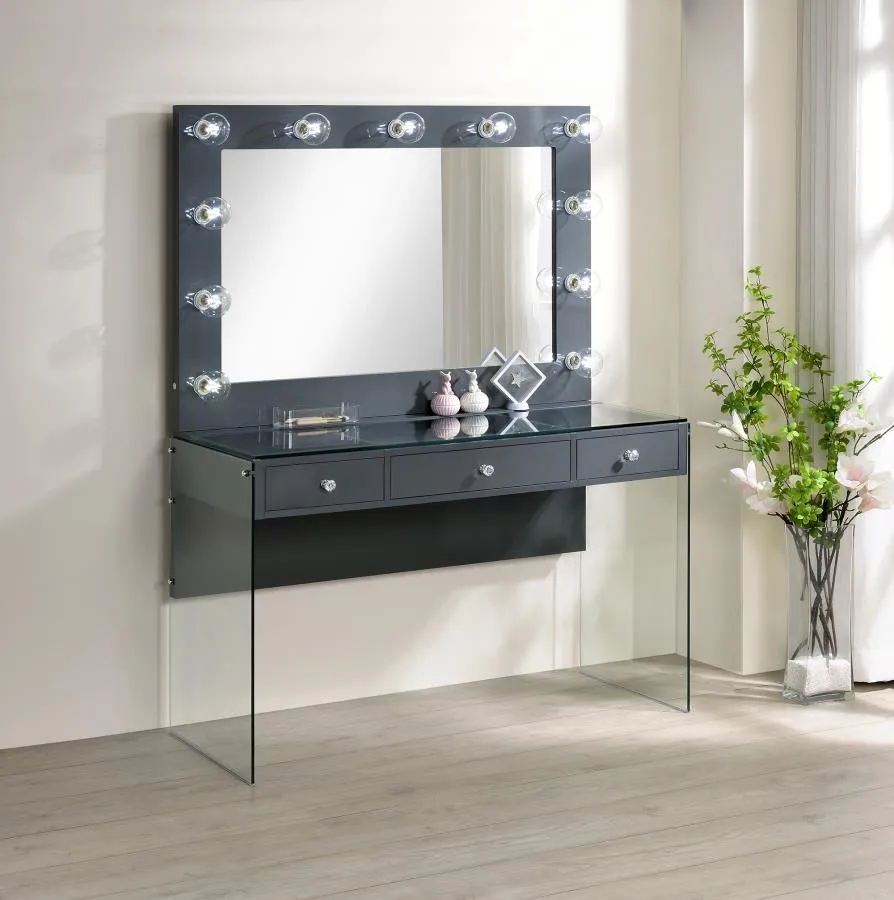 3-drawer Vanity Desk  with Lighting Mirror Grey High Gloss