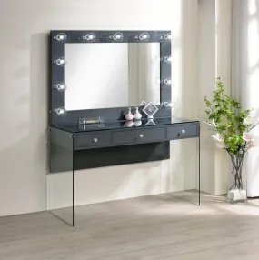 3-drawer Vanity Desk  with Lighting Mirror Grey High Gloss