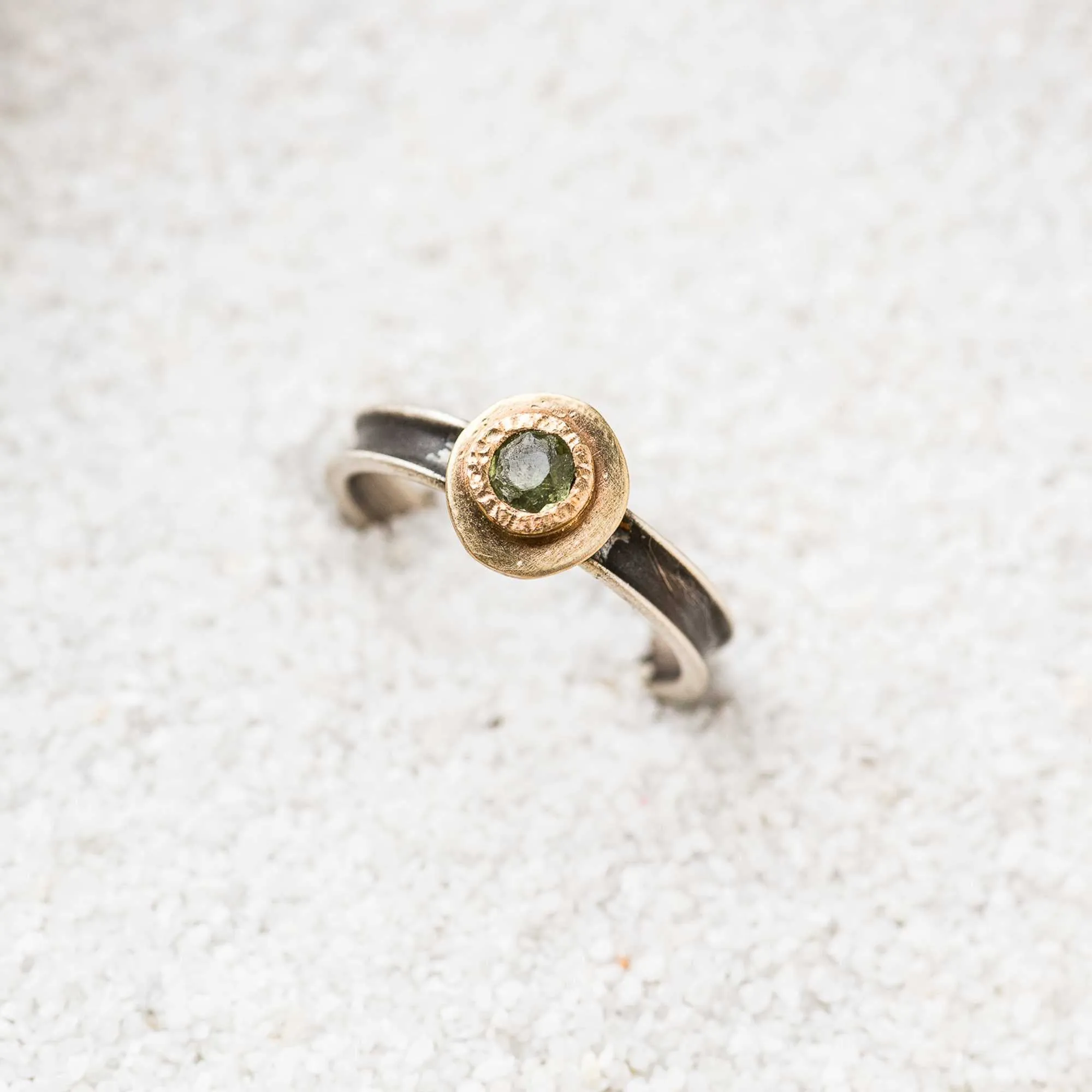 Green Spinel Freeform Ring on Blackened Channel Band