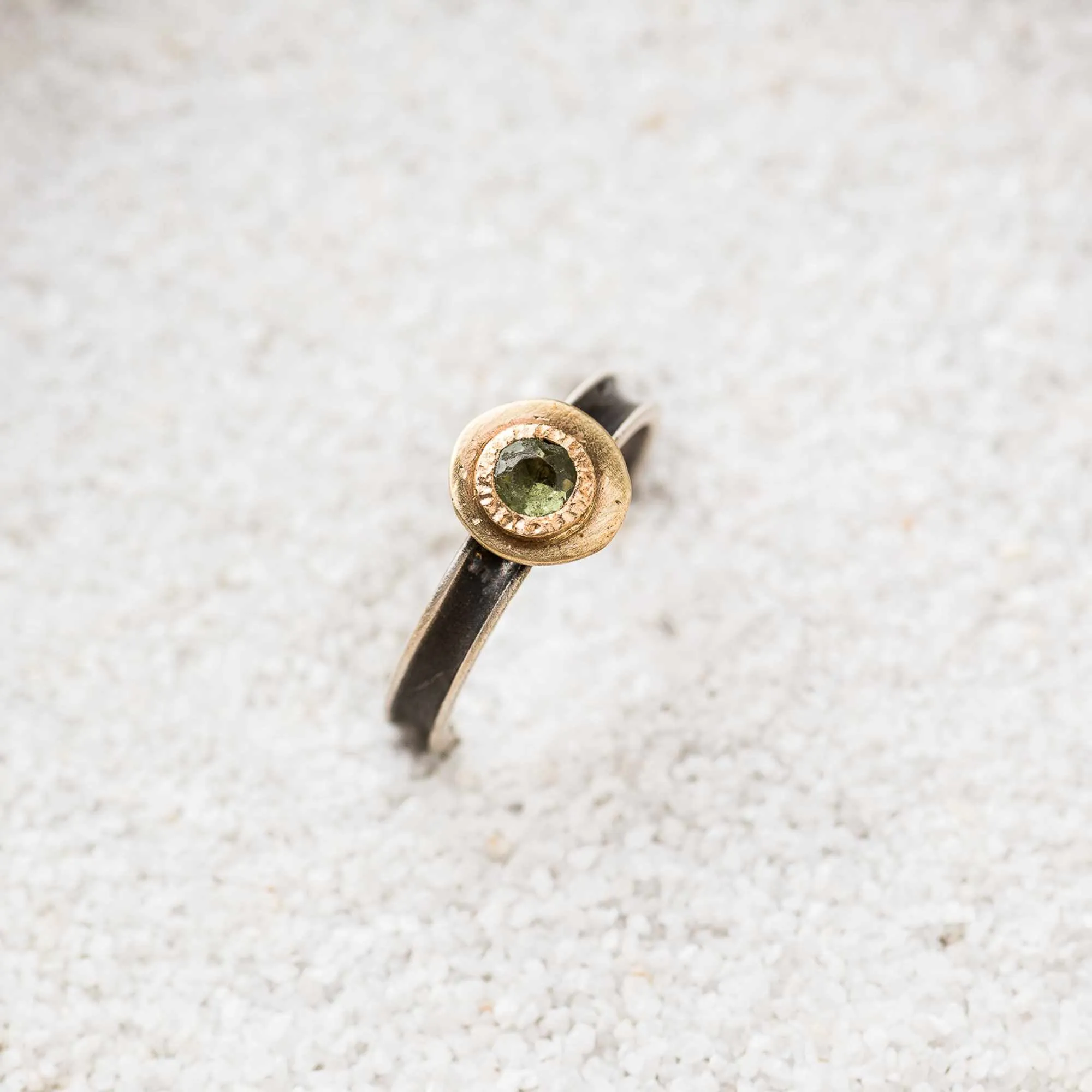 Green Spinel Freeform Ring on Blackened Channel Band