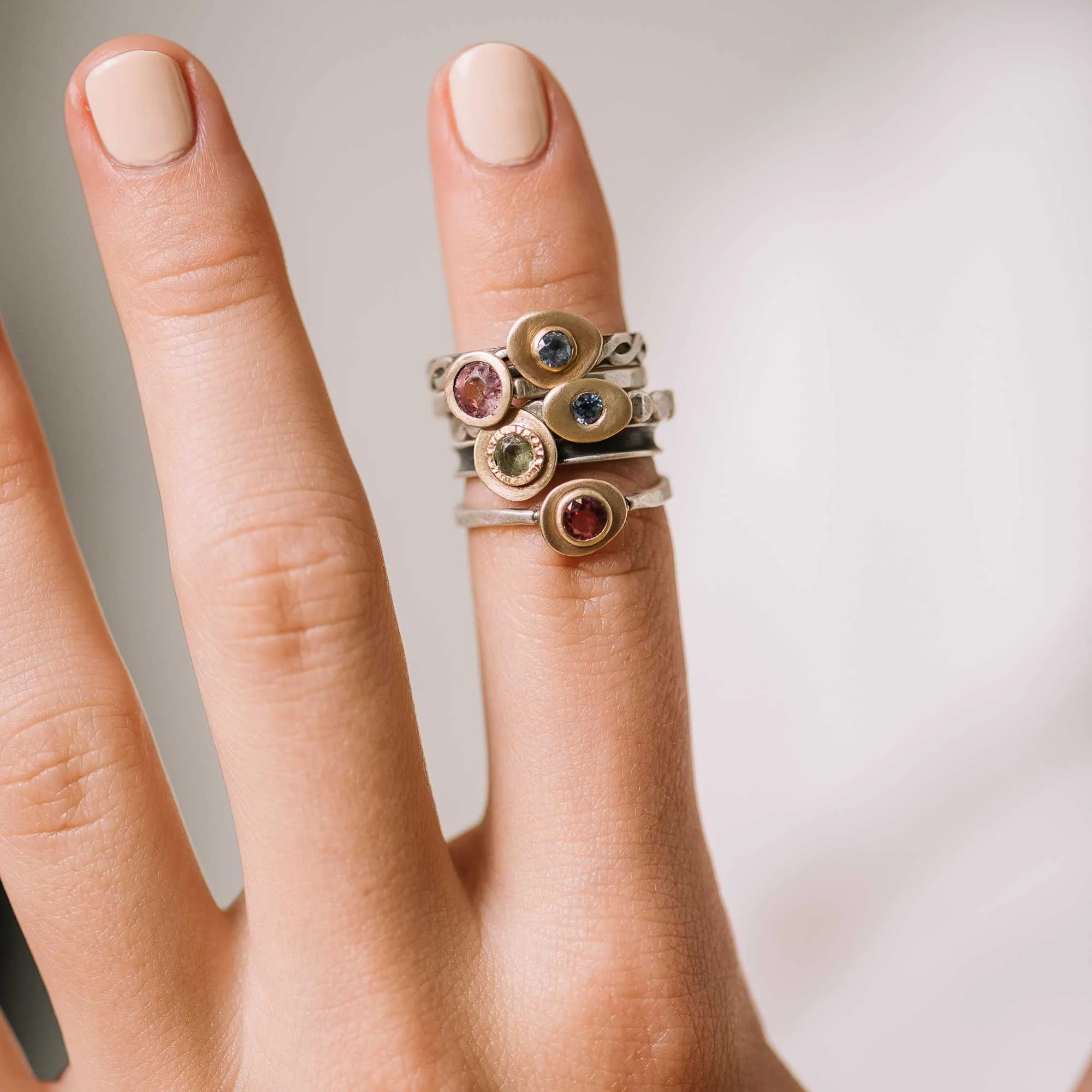 Green Spinel Freeform Ring on Blackened Channel Band