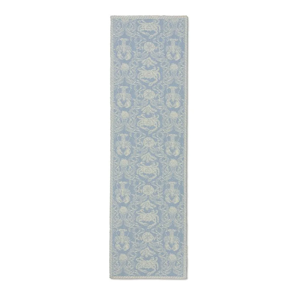 Heritage Lace Light Blue & Cream Damask Crab Beach Nautical Theme Table Runner