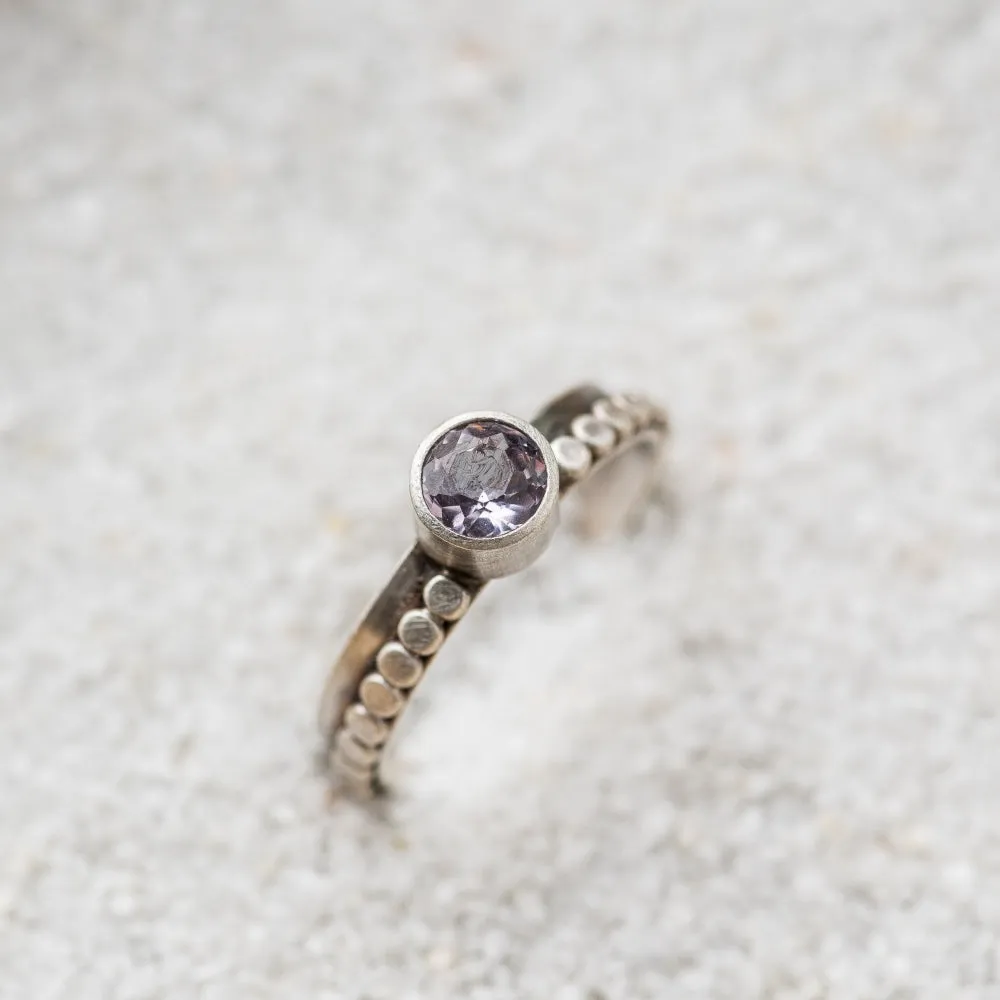 Lavender Spinel Ring on Beaded Band
