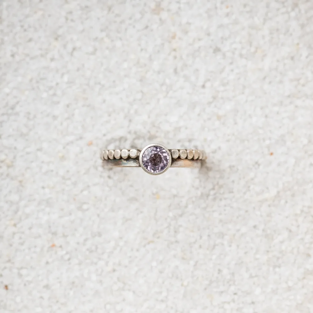Lavender Spinel Ring on Beaded Band