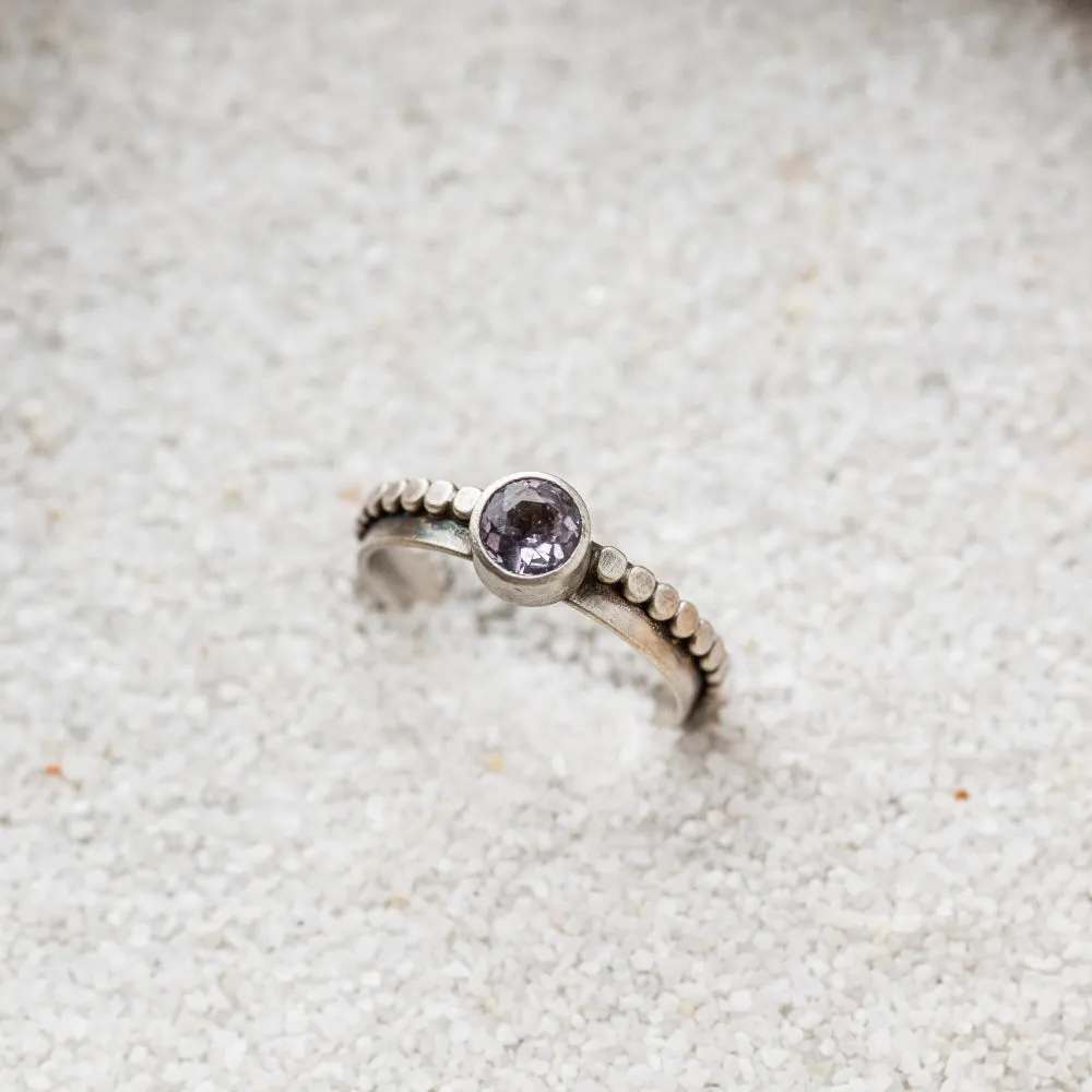 Lavender Spinel Ring on Beaded Band