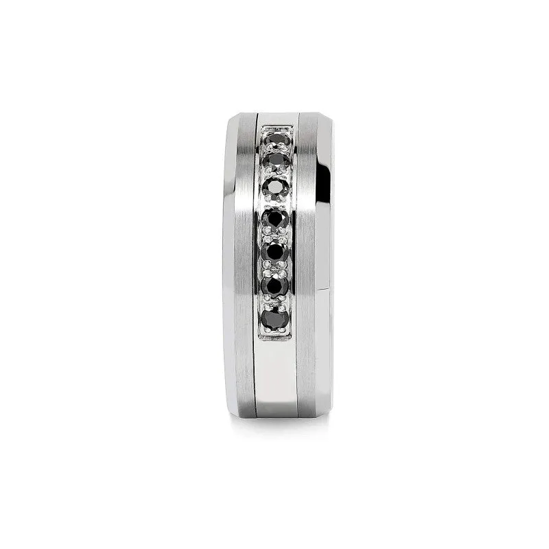 Silver Diamond Ring Tungsten Steel